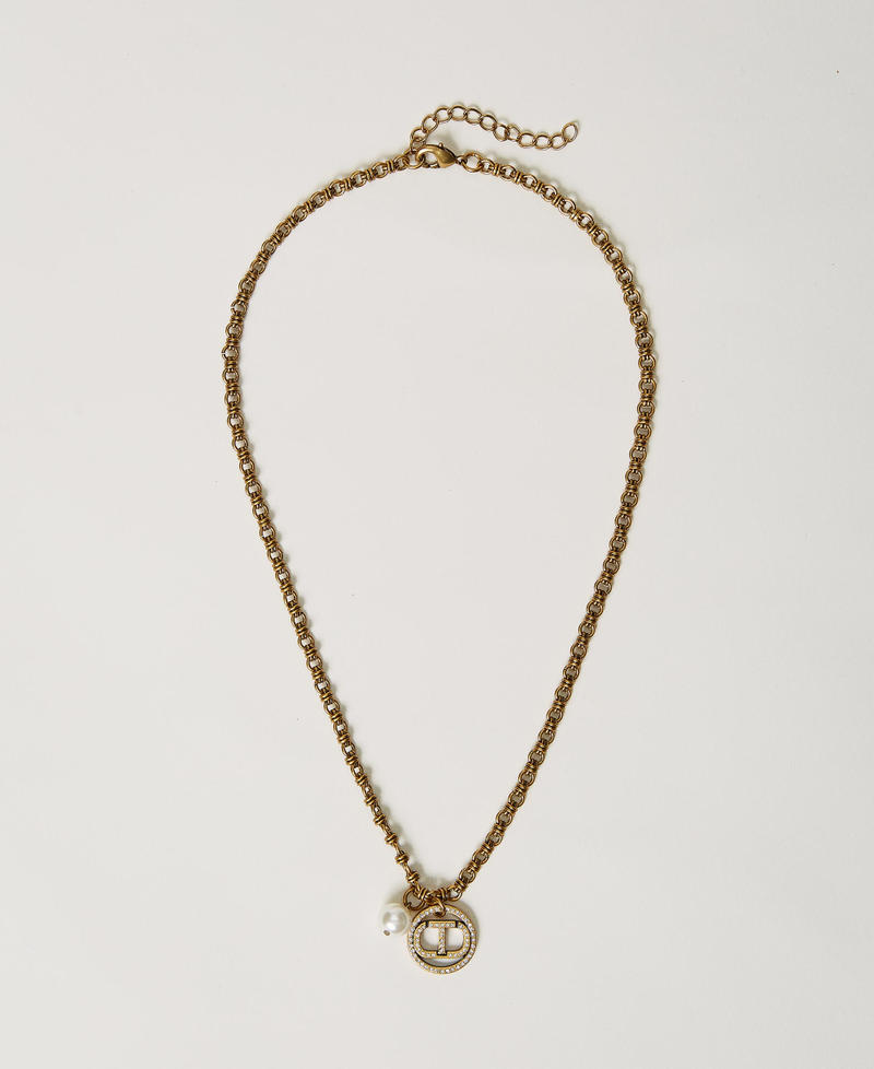 Halskette mit Oval T-Anhänger „Kupfriges Altmessing“-Gold Frau 231TA4178-01