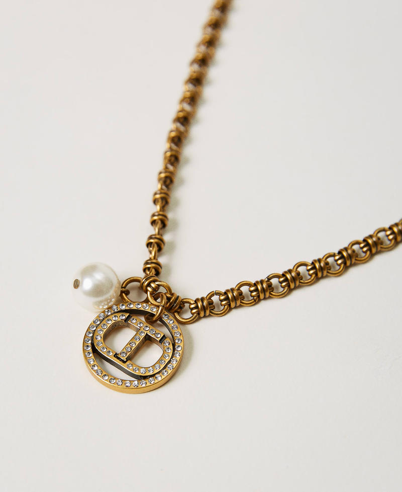 Halskette mit Oval T-Anhänger „Kupfriges Altmessing“-Gold Frau 231TA4178-02