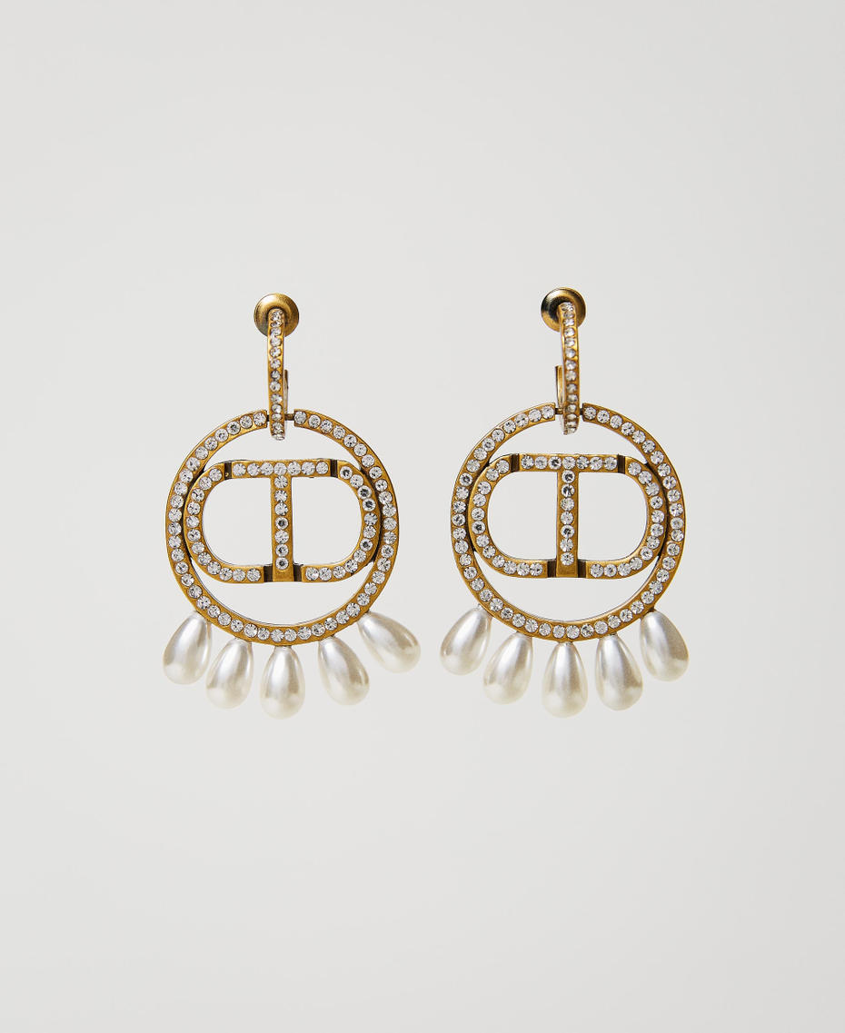 Boucles d’oreilles avec logo Oval T et perles Or « Laiton Vieilli Cuivré » Femme 231TA4179-01