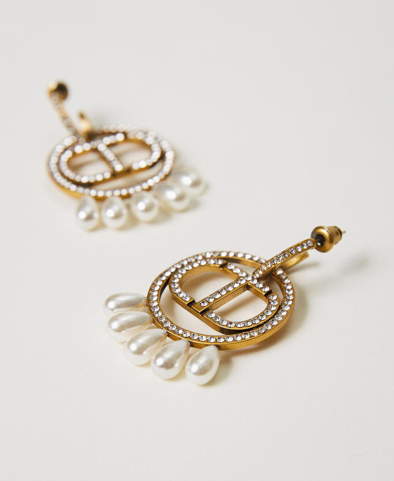 Earrings with Oval T logo and pearls “Aged Coppery Brass” Gold Woman 231TA4179-02