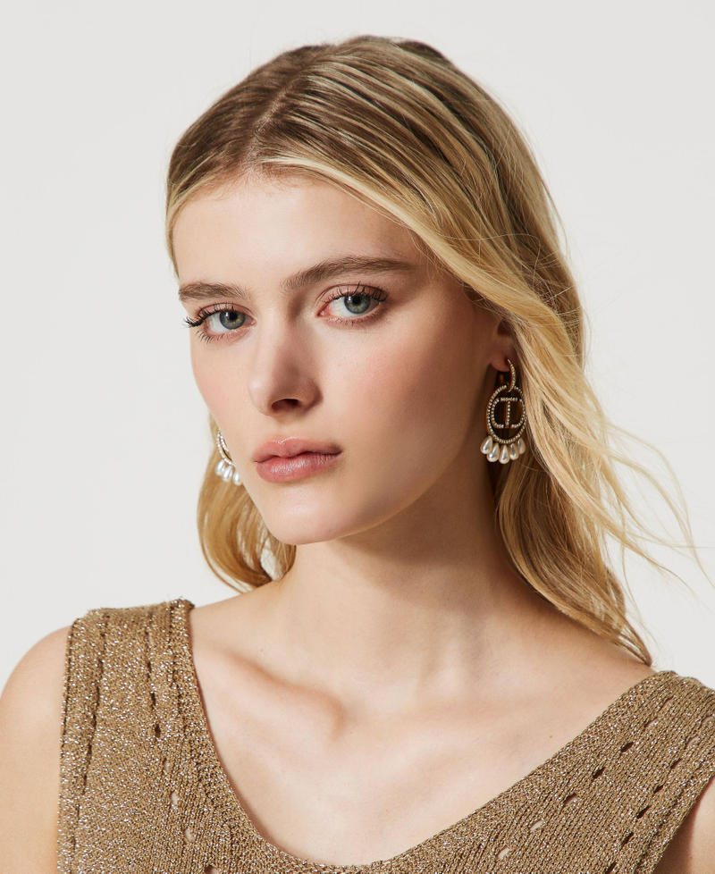 Boucles d’oreilles avec logo Oval T et perles Or « Laiton Vieilli Cuivré » Femme 231TA4179-0S