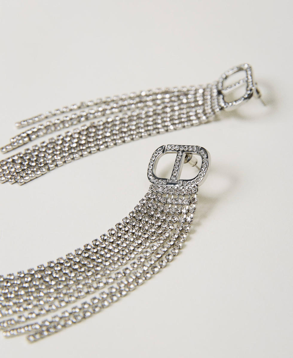 Earrings with Oval T and rhinestone fringes