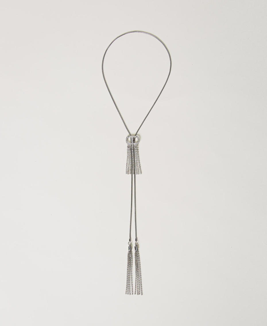 Necklace with Oval T and rhinestone fringes