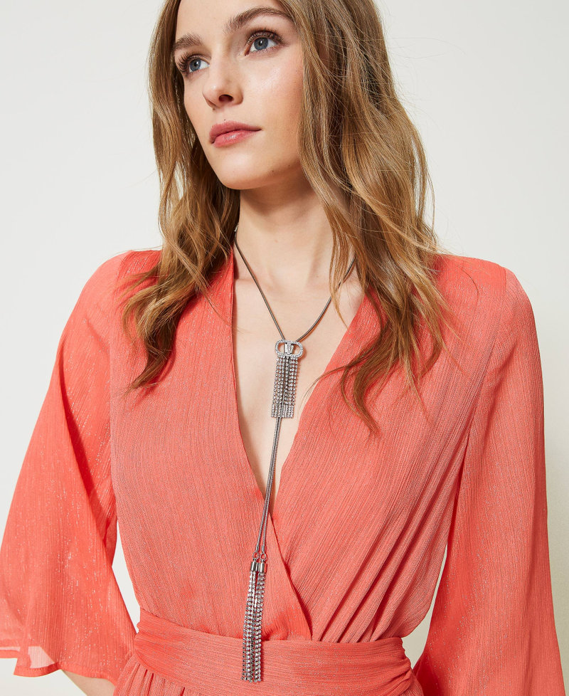 Necklace with Oval T and rhinestone fringes