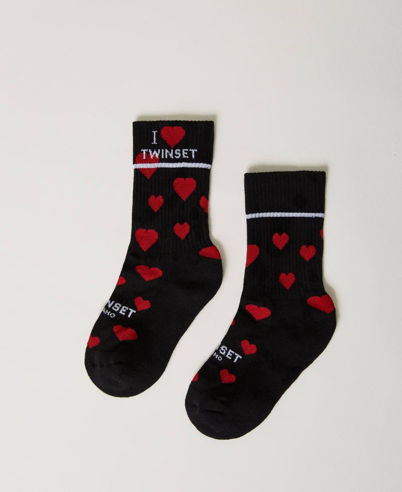 Chaussettes jacquard avec cœurs Noir Femme 231TA4300-01