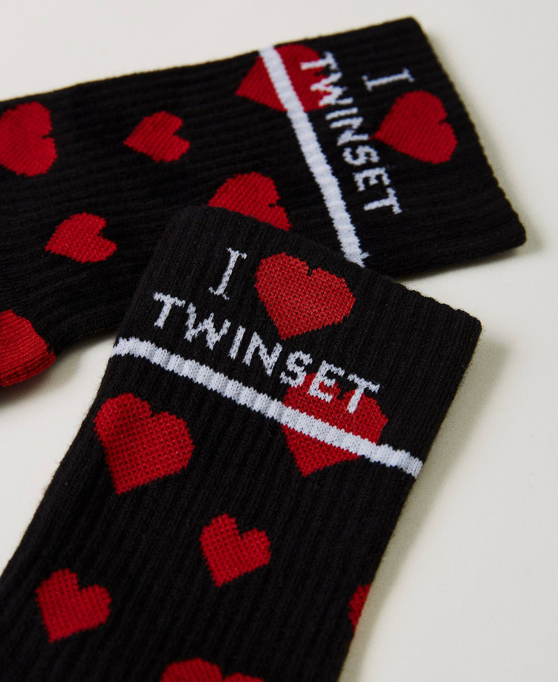 Jacquard socks with heart pattern Black Woman 231TA4300-02