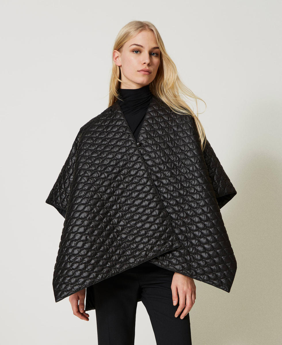 Quilted poncho with Oval T Woman, Black | TWINSET Milano