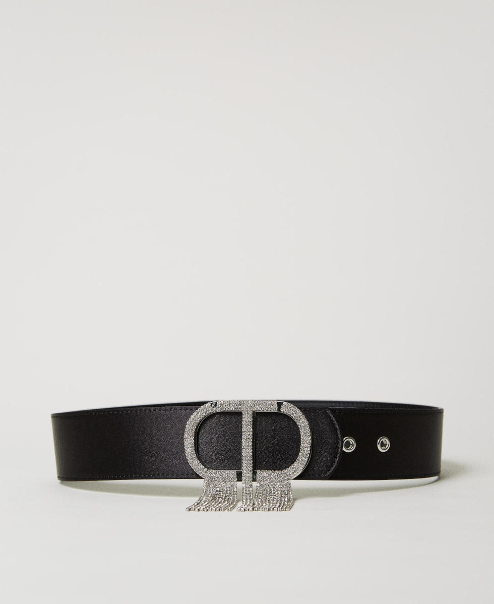 Cintura in raso con Oval T e frange