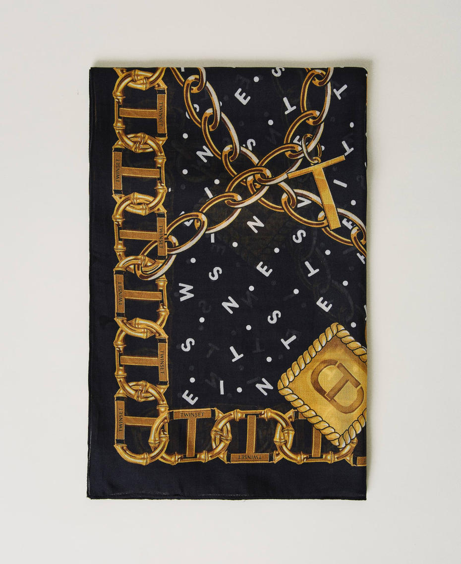 Pañuelo con estampado de cadenas Oval T Negro Mujer 231TA4400-01
