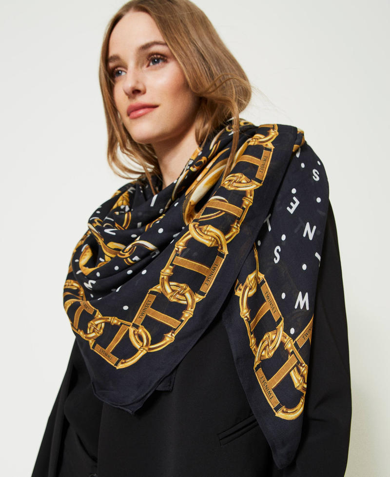 Kefiah with chain Oval T print Black Woman 231TA4400_00006_0S