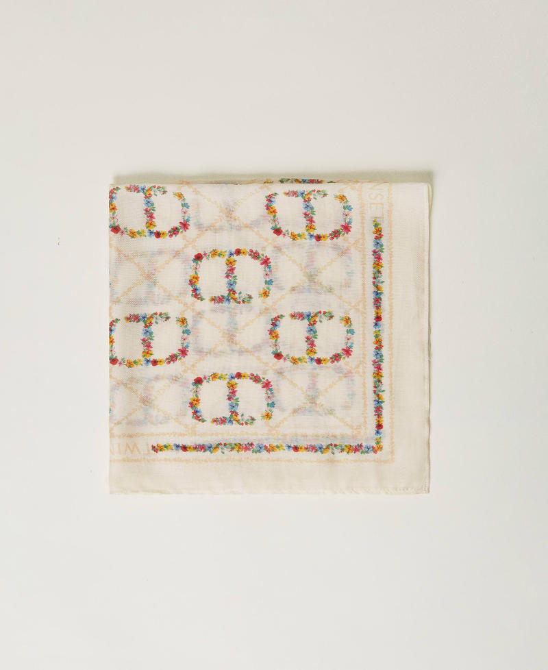 Silk blend scarf with floral Oval T