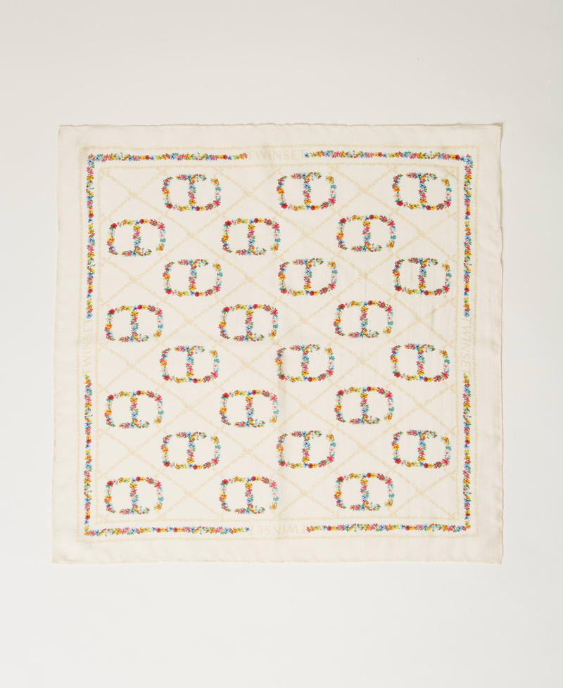 Silk blend scarf with floral Oval T