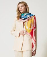 Twinset modal scarf with all-over logo for women Fuchsia/Camel