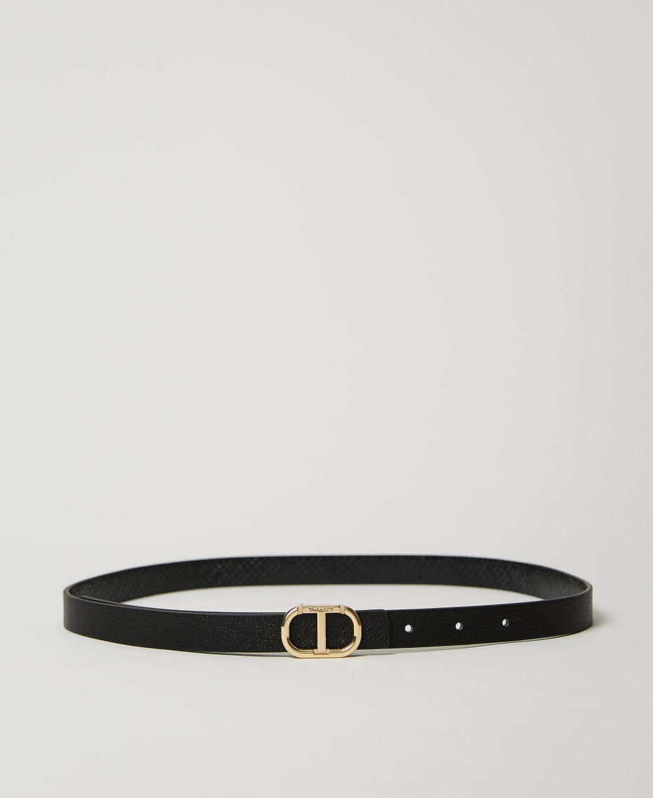 Reversible thin belt with Oval T Black Woman 231TA4530_00006_01
