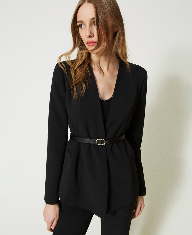 Reversible thin belt with Oval T Black Woman 231TA4530_00006_S0