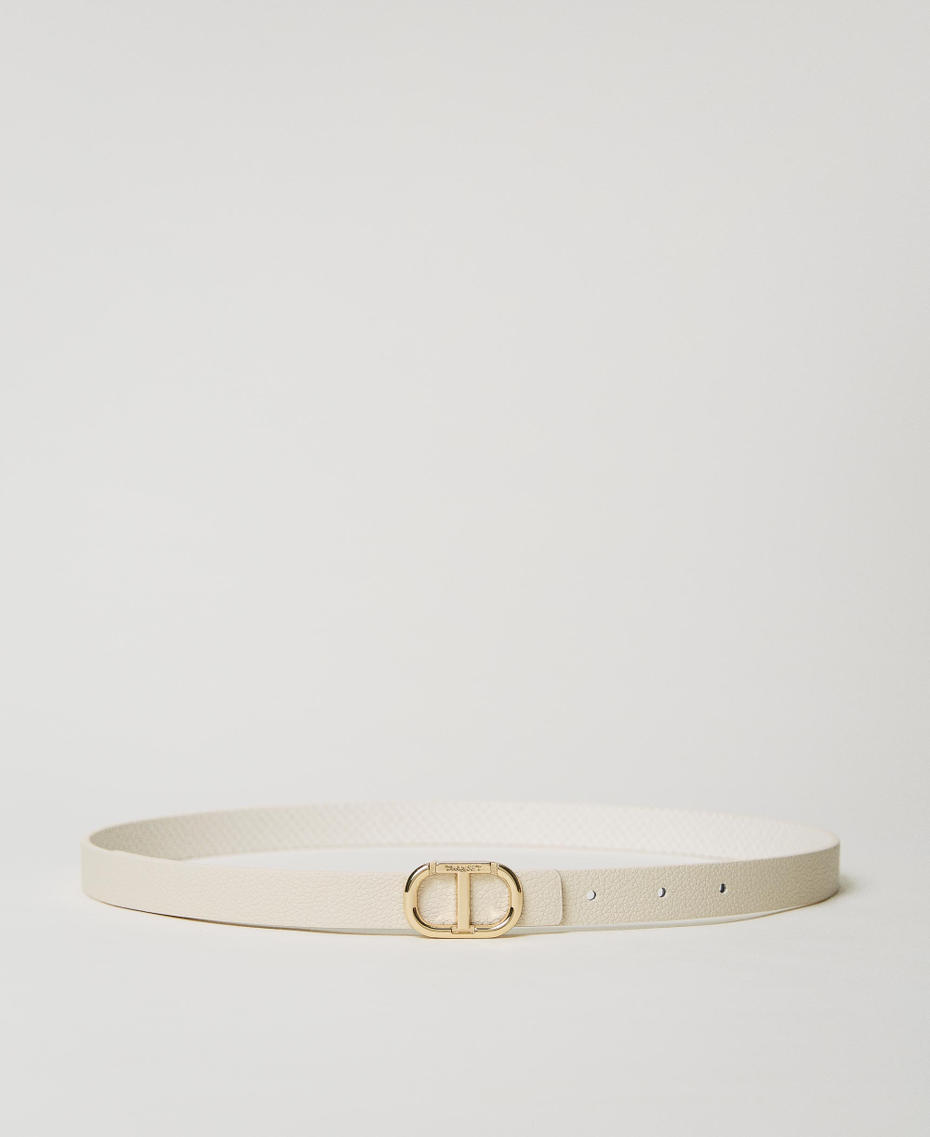 Reversible thin belt with Oval T Ivory Woman 231TA4530_00018_01