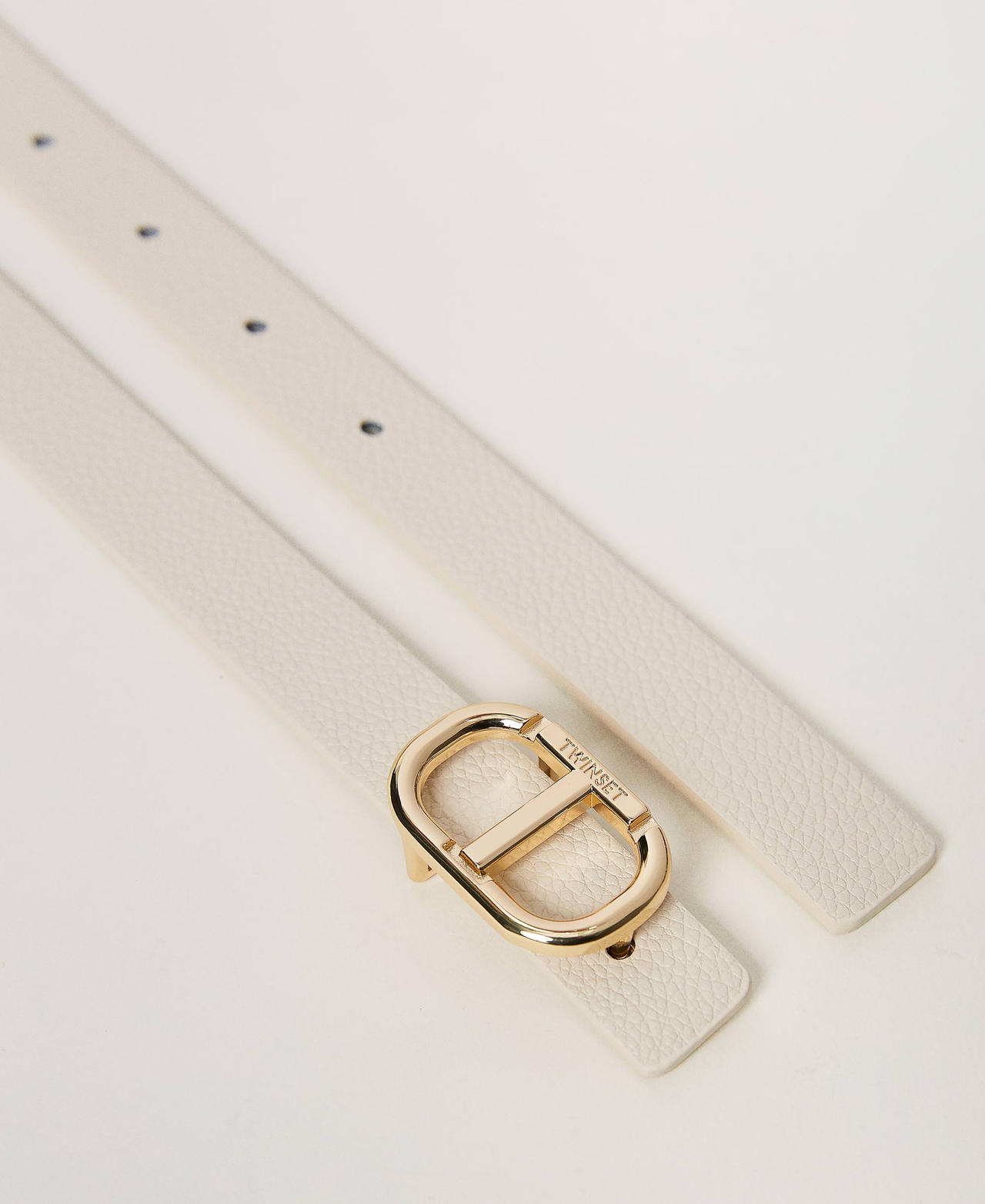 Reversible thin belt with Oval T Ivory Woman 231TA4530_00018_02
