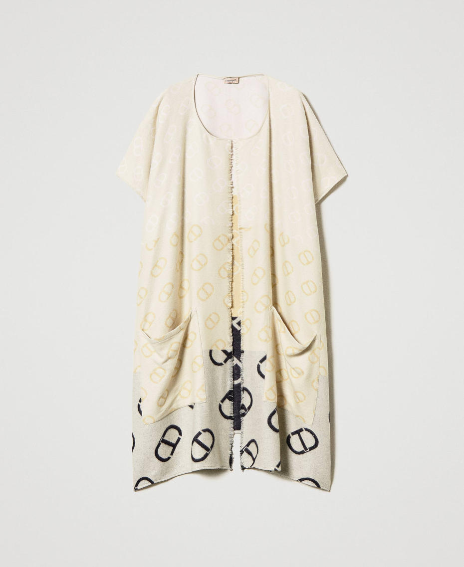 Poncho with jacquard Oval T Multicolour Ivory Oval T / “Pale Hemp” Beige / Black Woman 231TA4590-0S