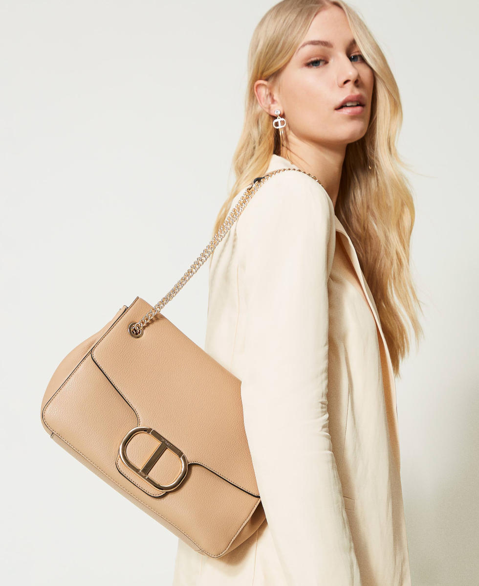Large shoulder bag with chain Woman Beige TWINSET Milano