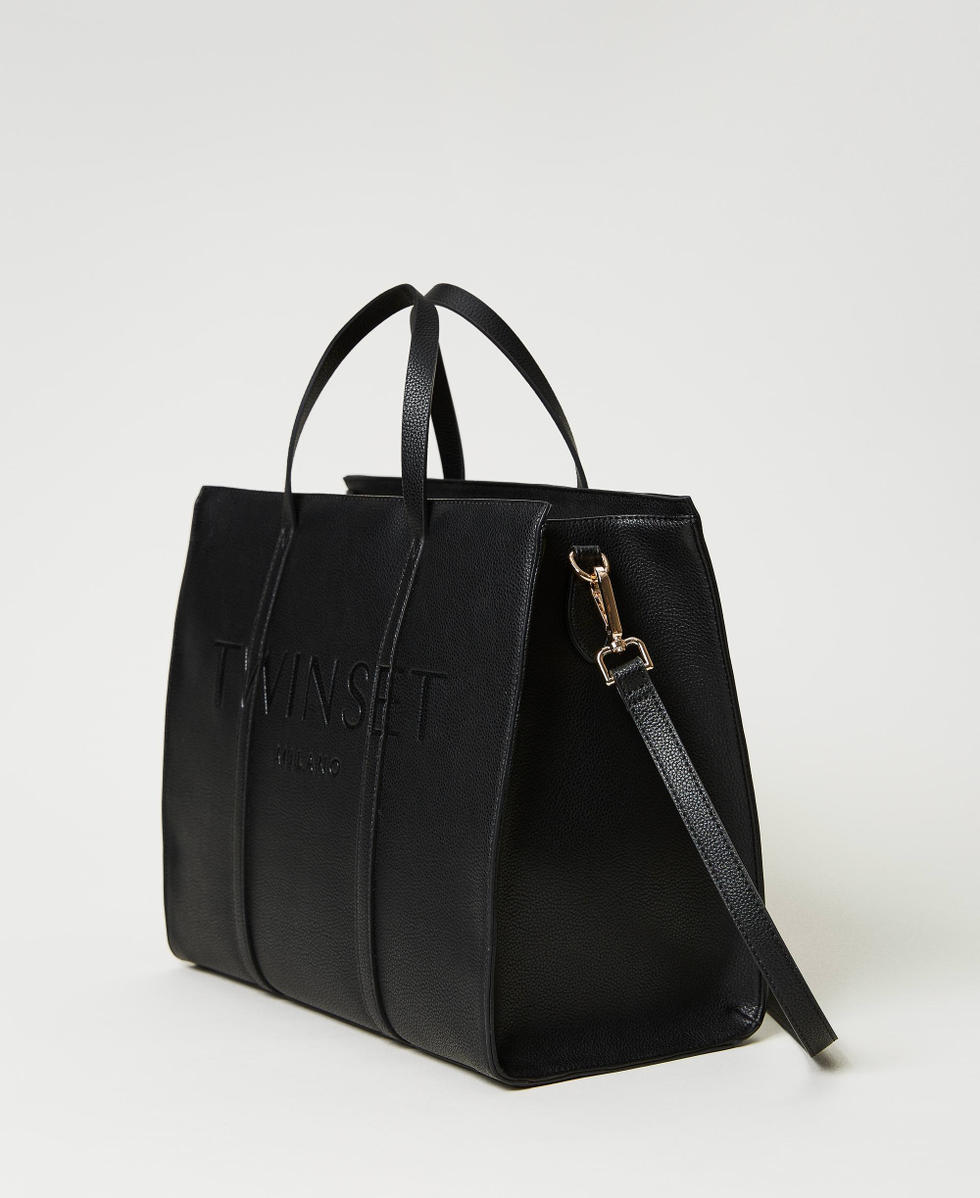 Borsa shopper con logo embossed Donna Nero TWINSET Milano