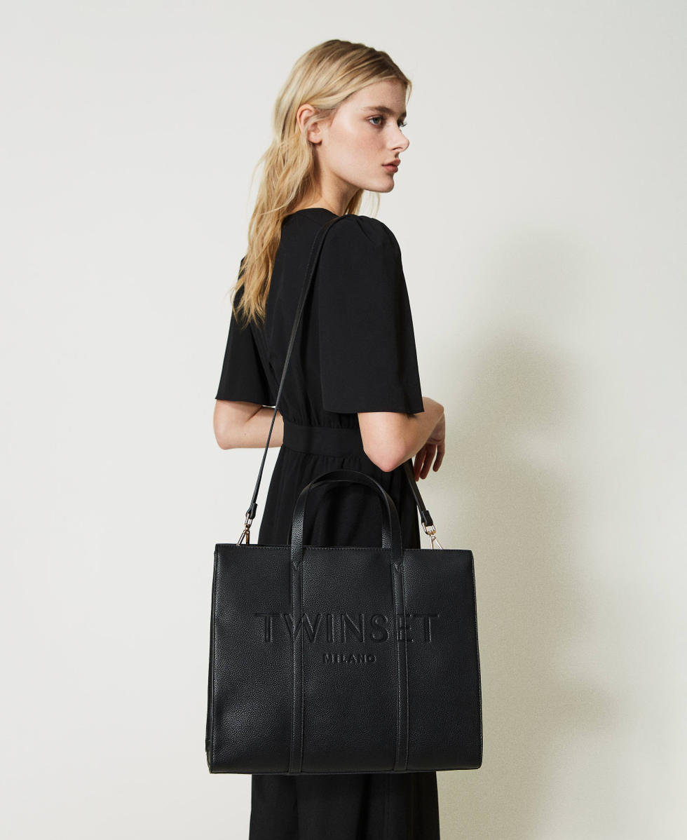 Shopper with embossed logo Woman Black TWINSET Milano