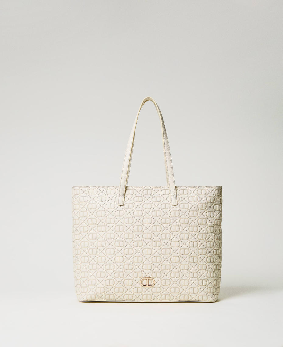 Shopper with embossed Oval T Ivory Woman 231TB711E-01
