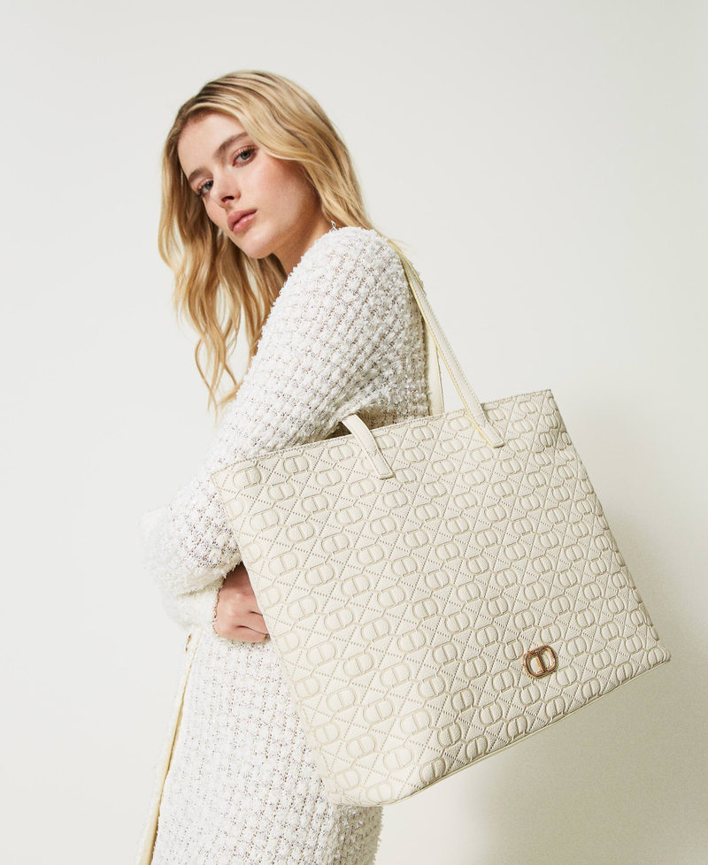 Shopper with embossed Oval T Ivory Woman 231TB711E-0S