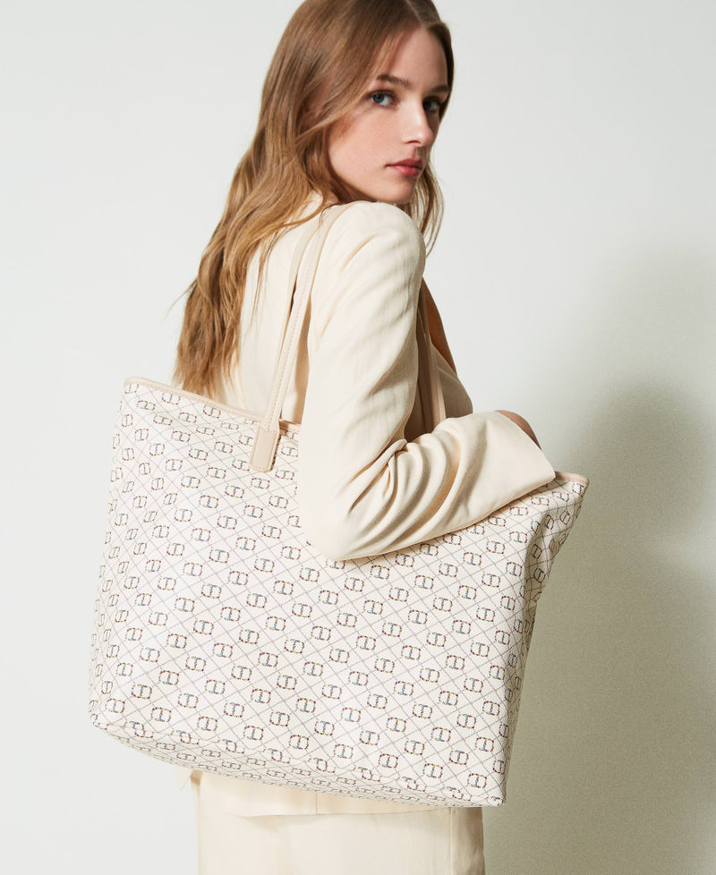 Shopper mit Oval T- und Blumen-Logoprint