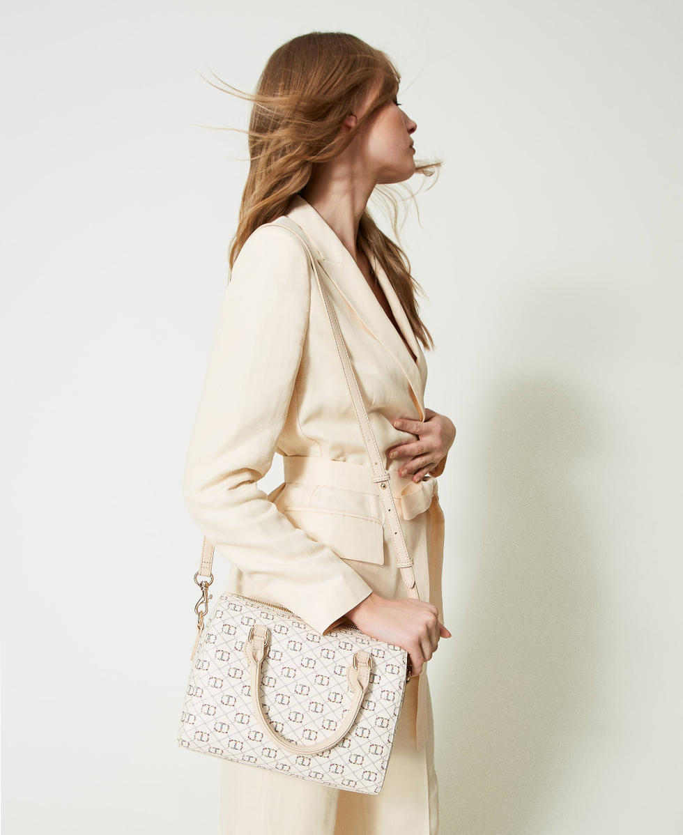 Bauletto Tasche mit Oval T Logo und Blumenmuster Frau WeiB TWINSET Milano