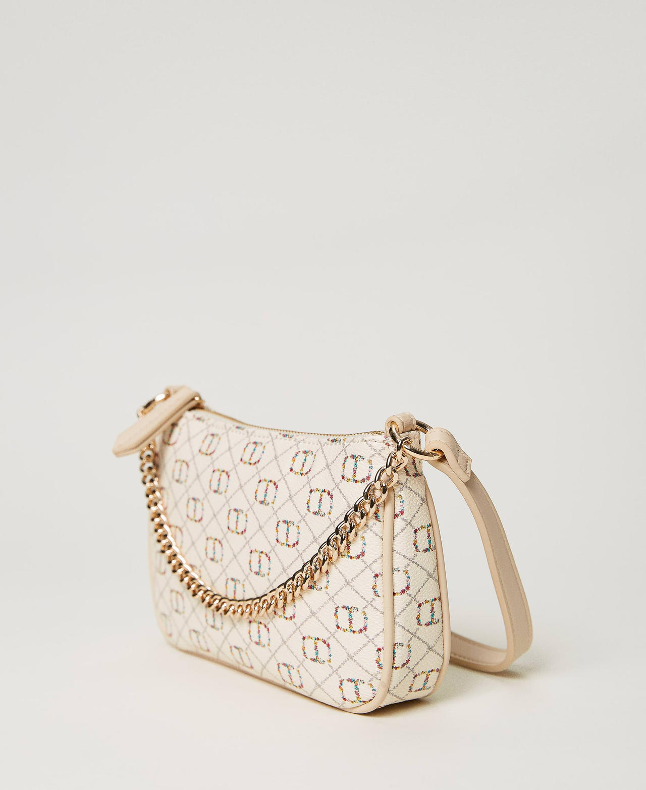‘Petite’ shoulder bag with floral Oval T Flower Oval T and Twinset / Ivory Woman 231TB712F-02