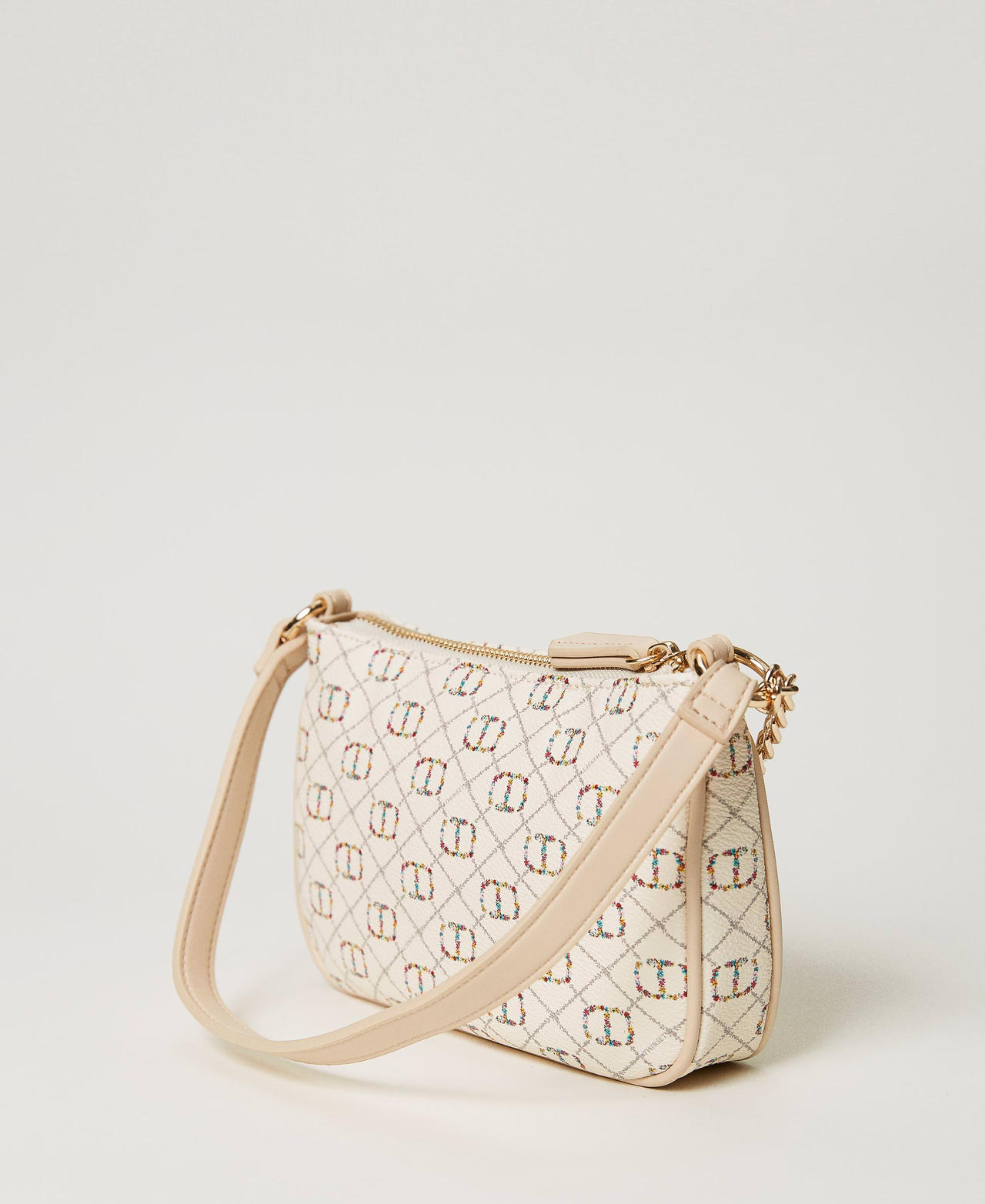 ‘Petite’ shoulder bag with floral Oval T Flower Oval T and Twinset / Ivory Woman 231TB712F-03