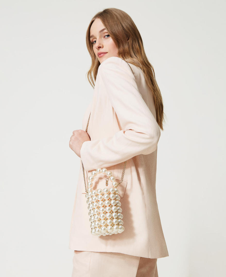 Bucket bag with pearls Perla White Woman 231TB7160-0S