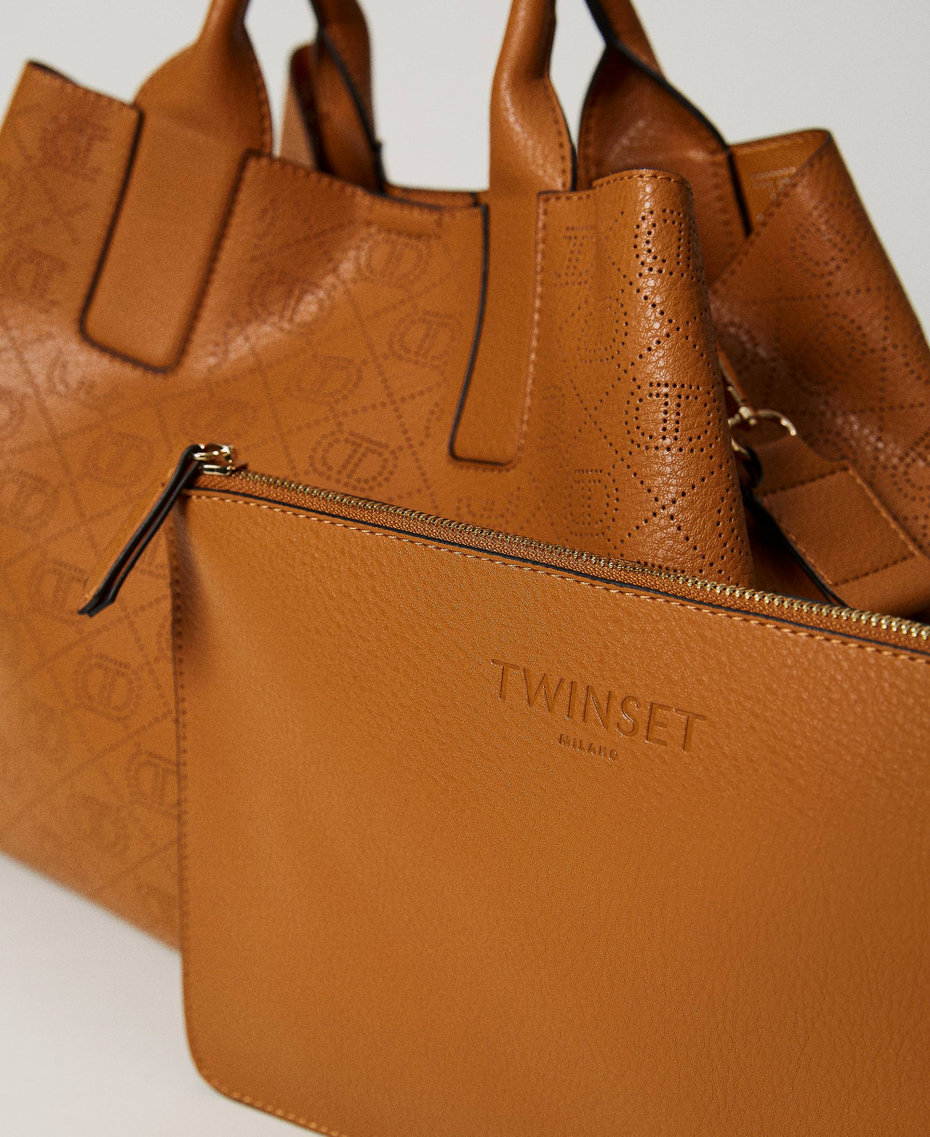 Shopper with openwork Oval T Leather Brown Woman 231TB717A_00057_03