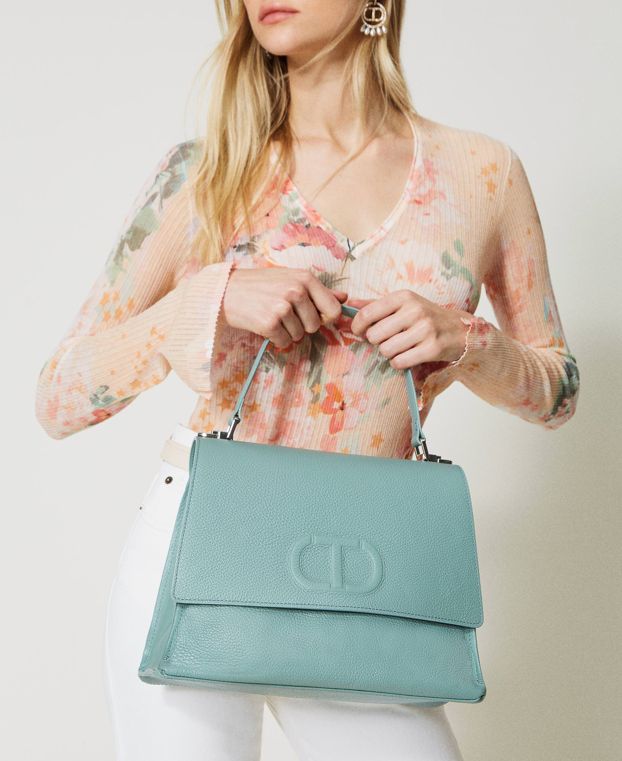 Top-Handle-Bag „Joy“ aus Leder Agaven Grün Frau 231TB7230_00625_0S