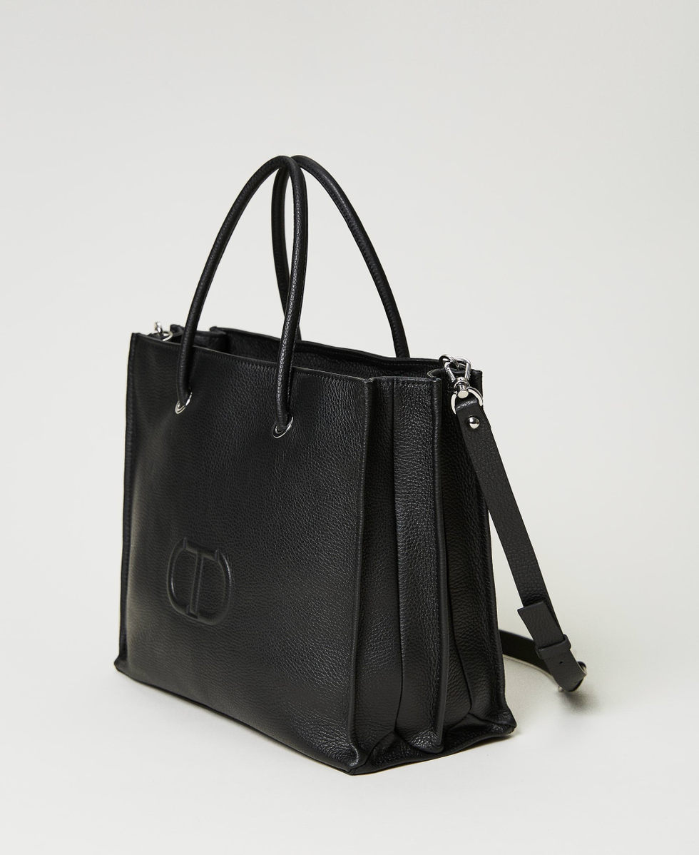 Bella leather shopping bag Woman Black TWINSET Milano