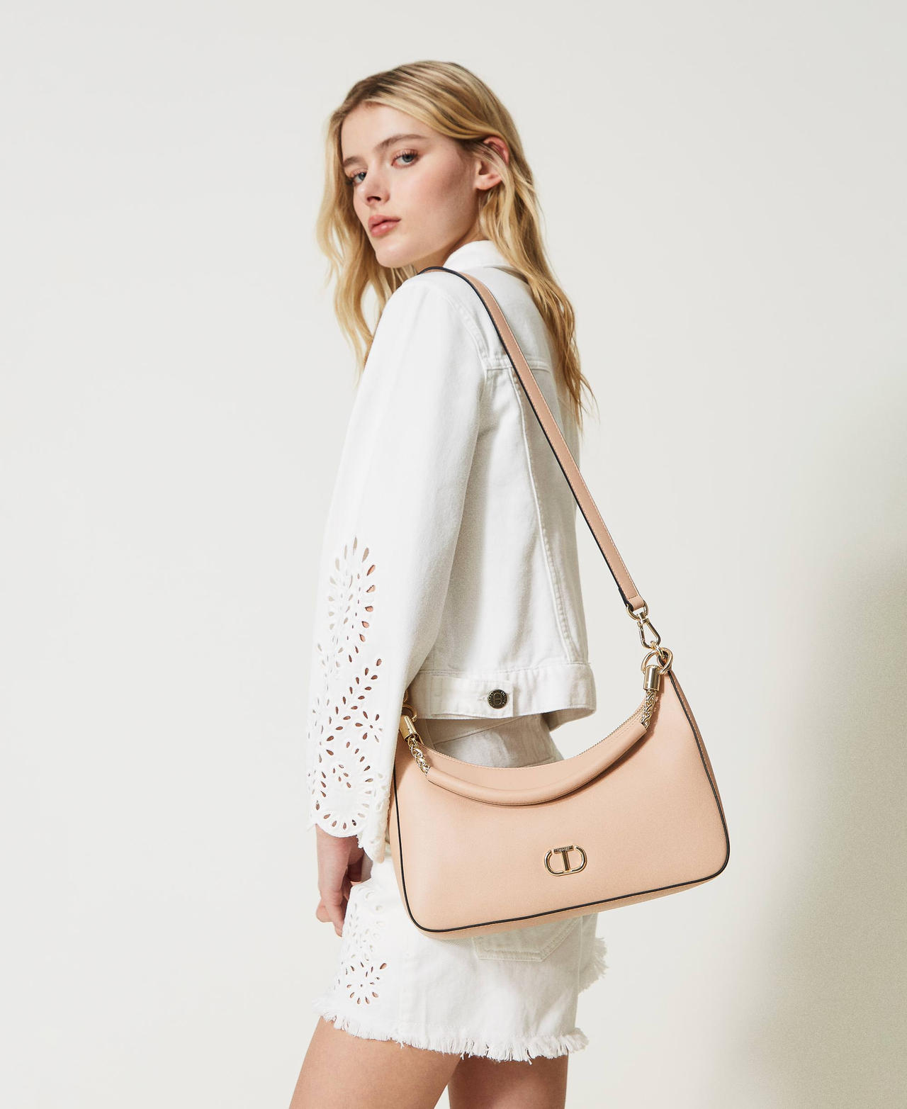 Hobo bag with torchon chains "Candy Peach" Pink Woman 231TB7241_00867_0S