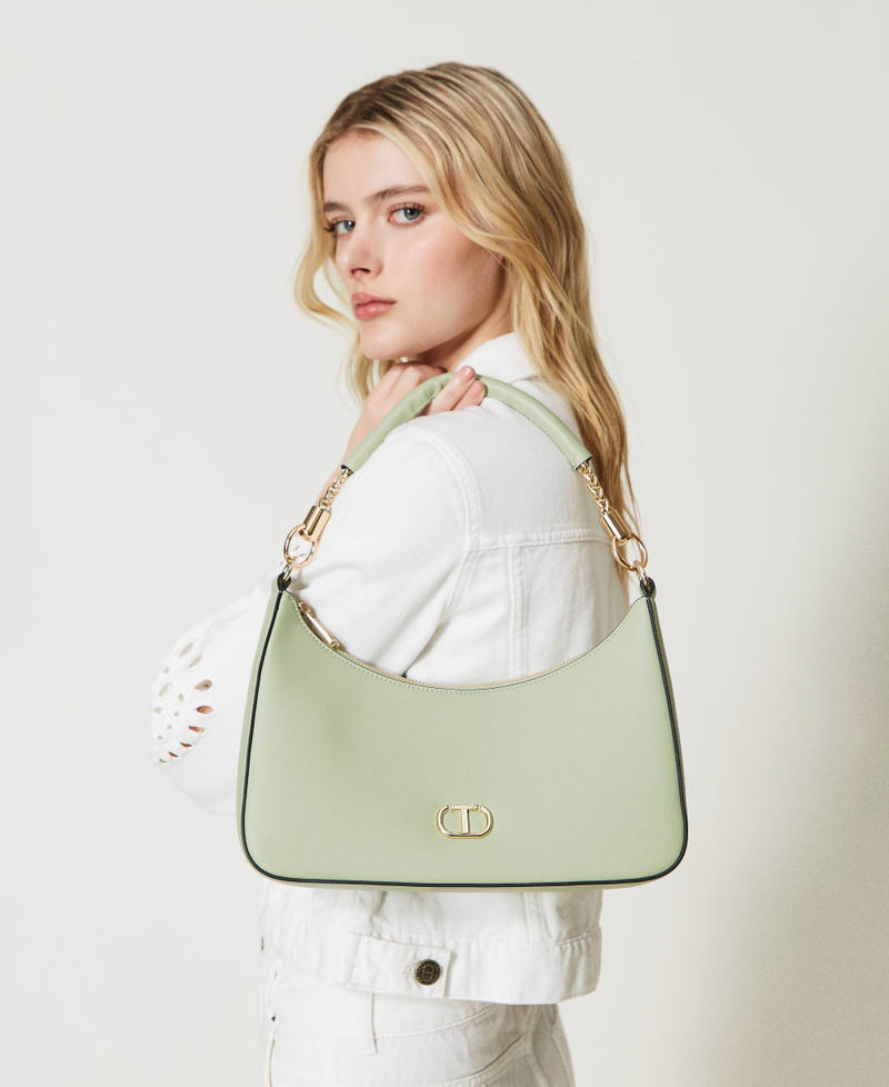 Hobo bag with torchon chains Light Sage Woman 231TB7241_10454_0S