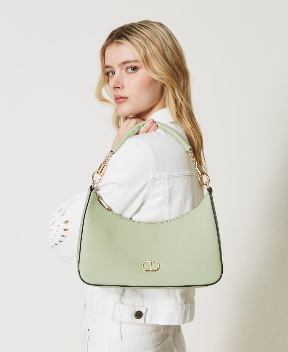 Hobo bag with torchon chains Light Sage Woman 231TB7241_10454_S0