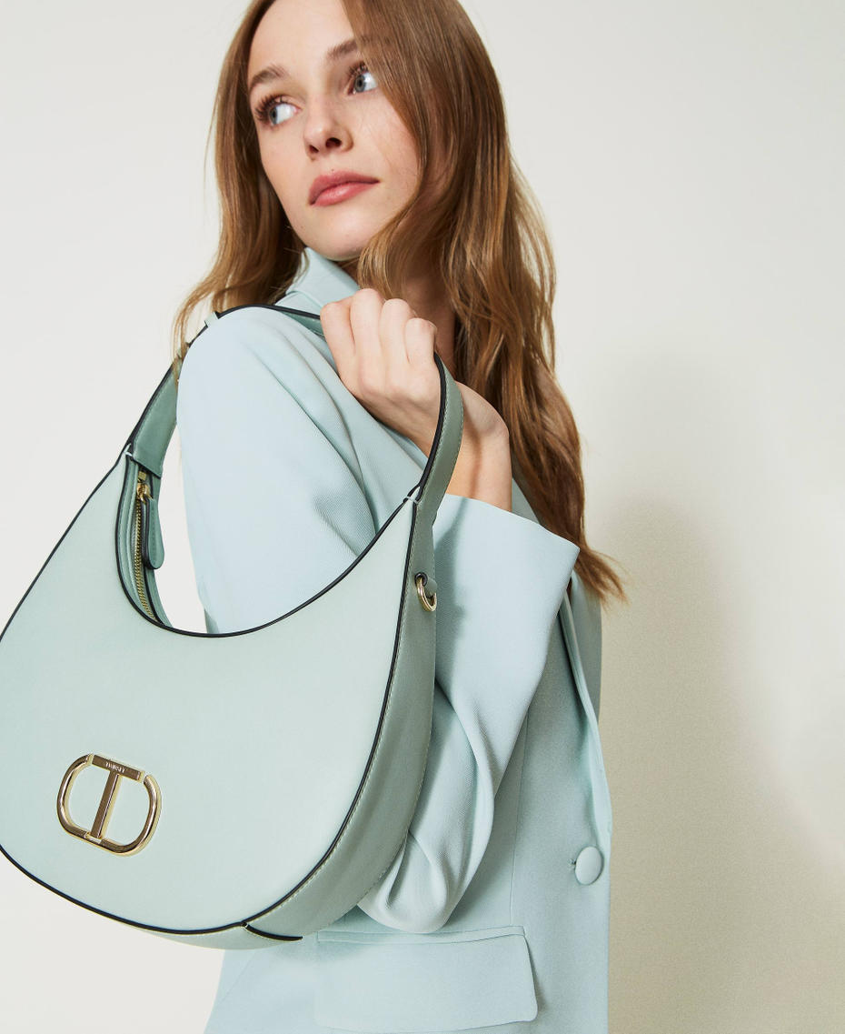 &lsquo;Moon&rsquo; shoulder bag with Oval T Agave Green Woman 231TB7254_00625_S0