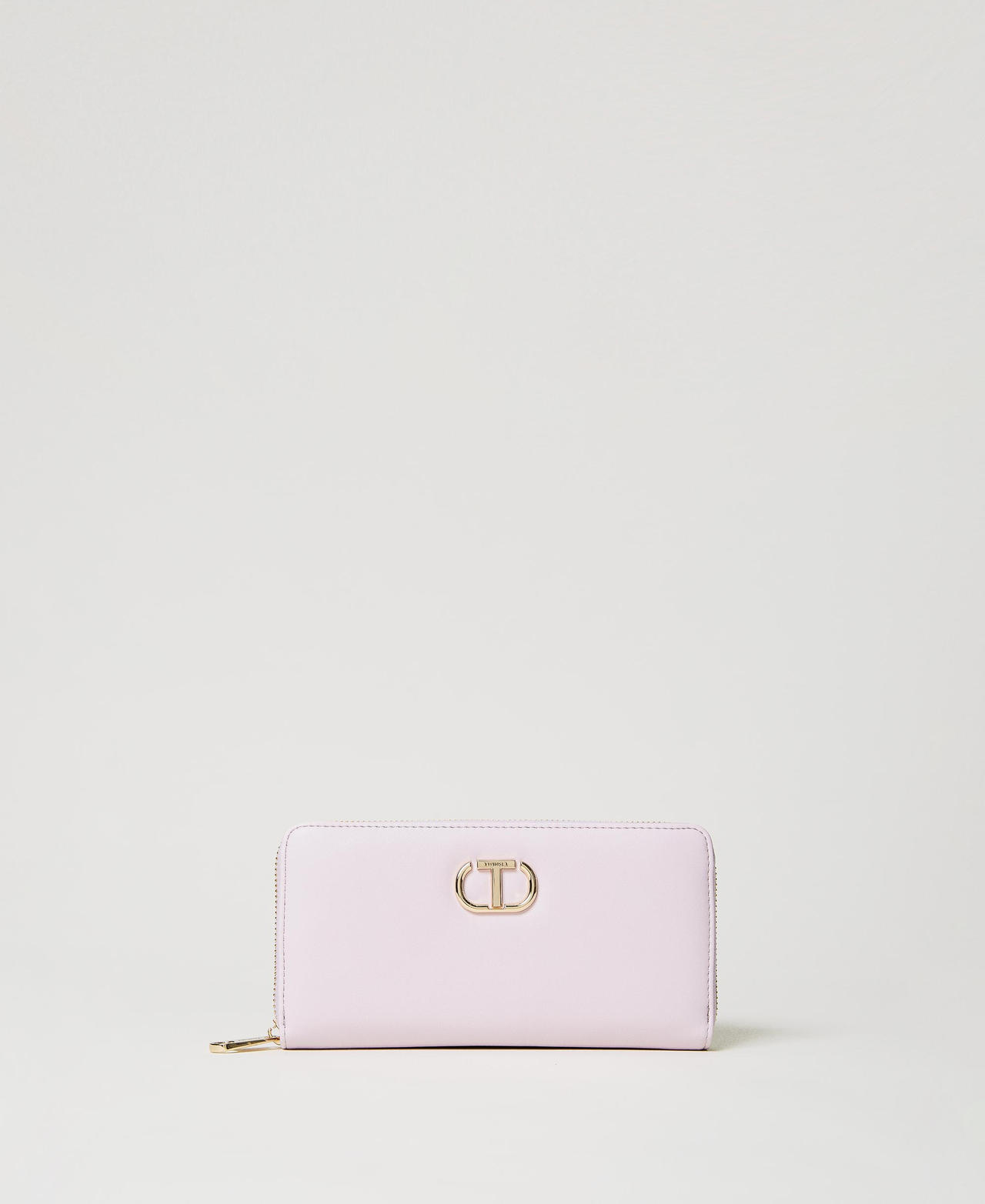 Leather-like wallet with metal Oval T