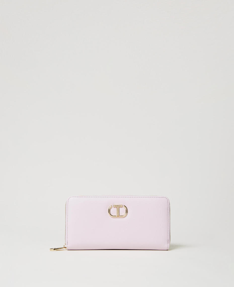 Leather-like wallet with metal Oval T
