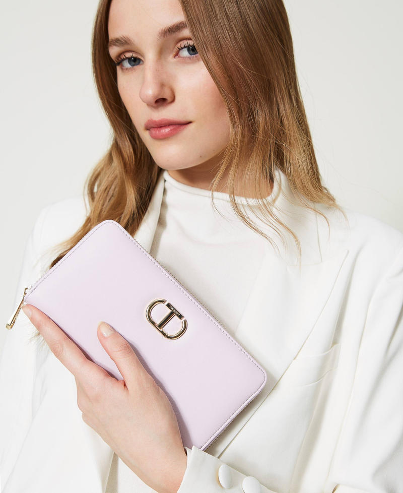 Leather-like wallet with metal Oval T
