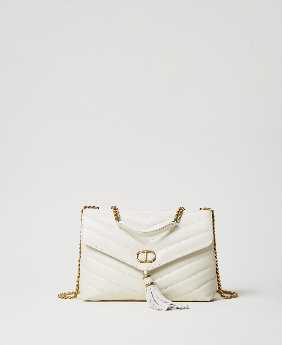 Dreamy large leather shoulder bag Woman White TWINSET Milano
