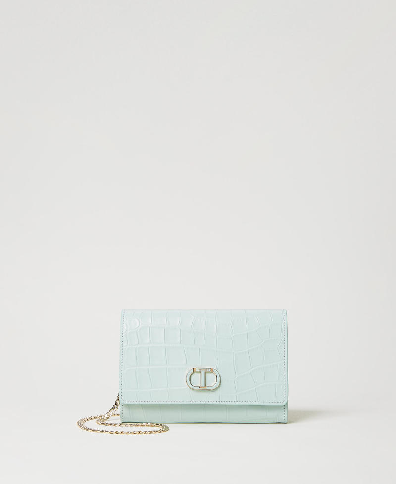 Leather clutch wallet with croc print