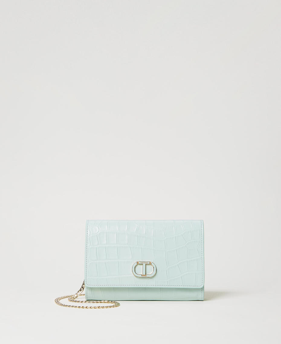 Leather clutch wallet with croc print