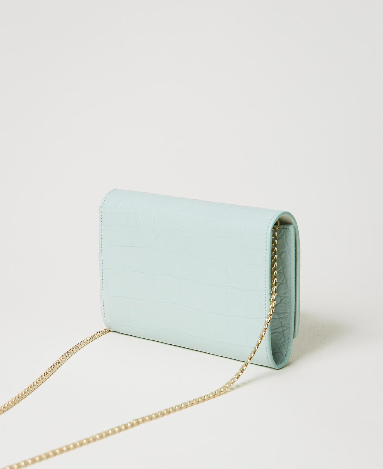 Leather clutch wallet with croc print