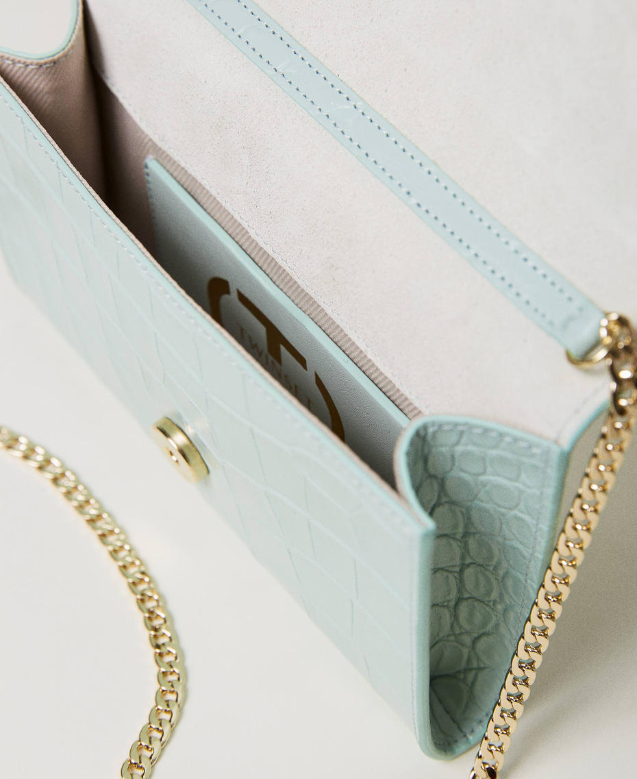 Leather clutch wallet with croc print