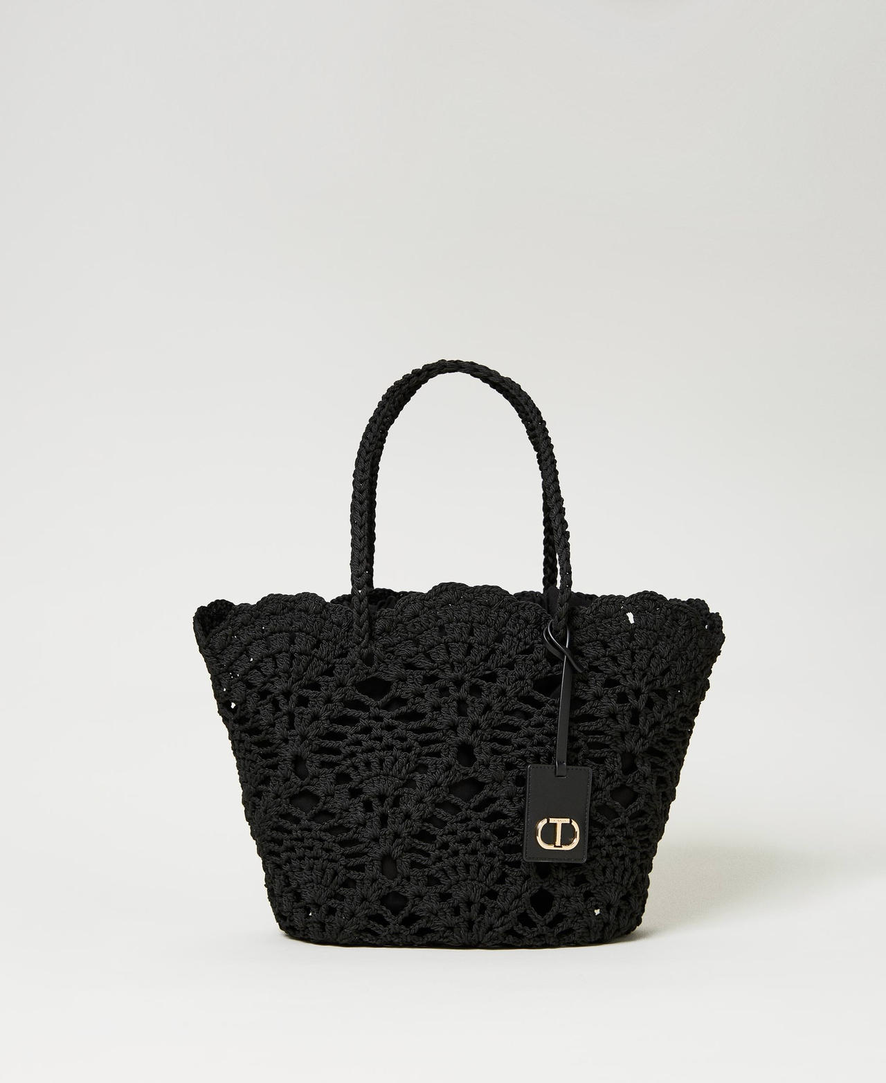 【TWINSET】Crochet Cotton Bucket Bag Black Bucket bag in crochet cotton Woman, Black | TWINSET Milano