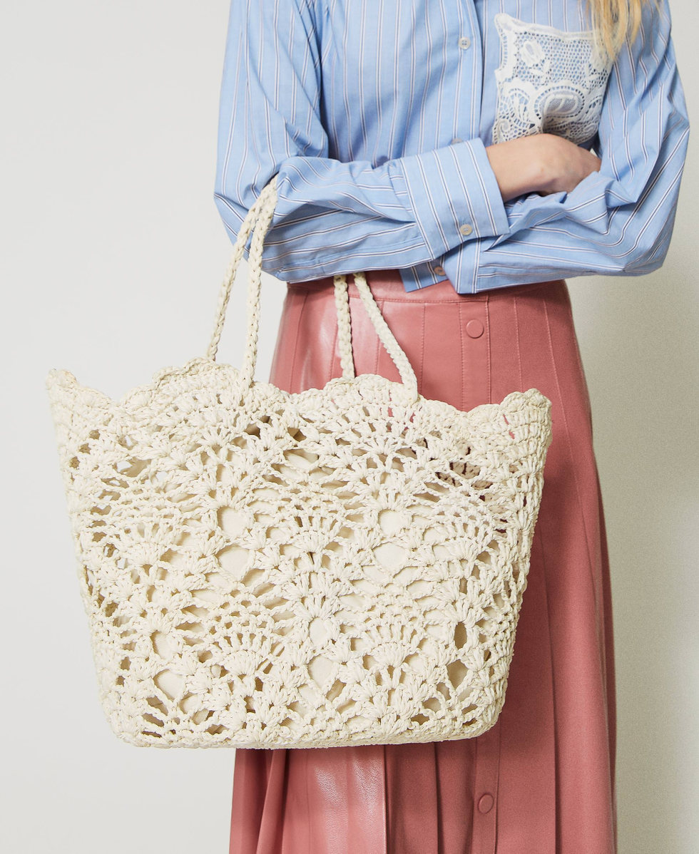 Borsa shopper crochet Donna, Beige