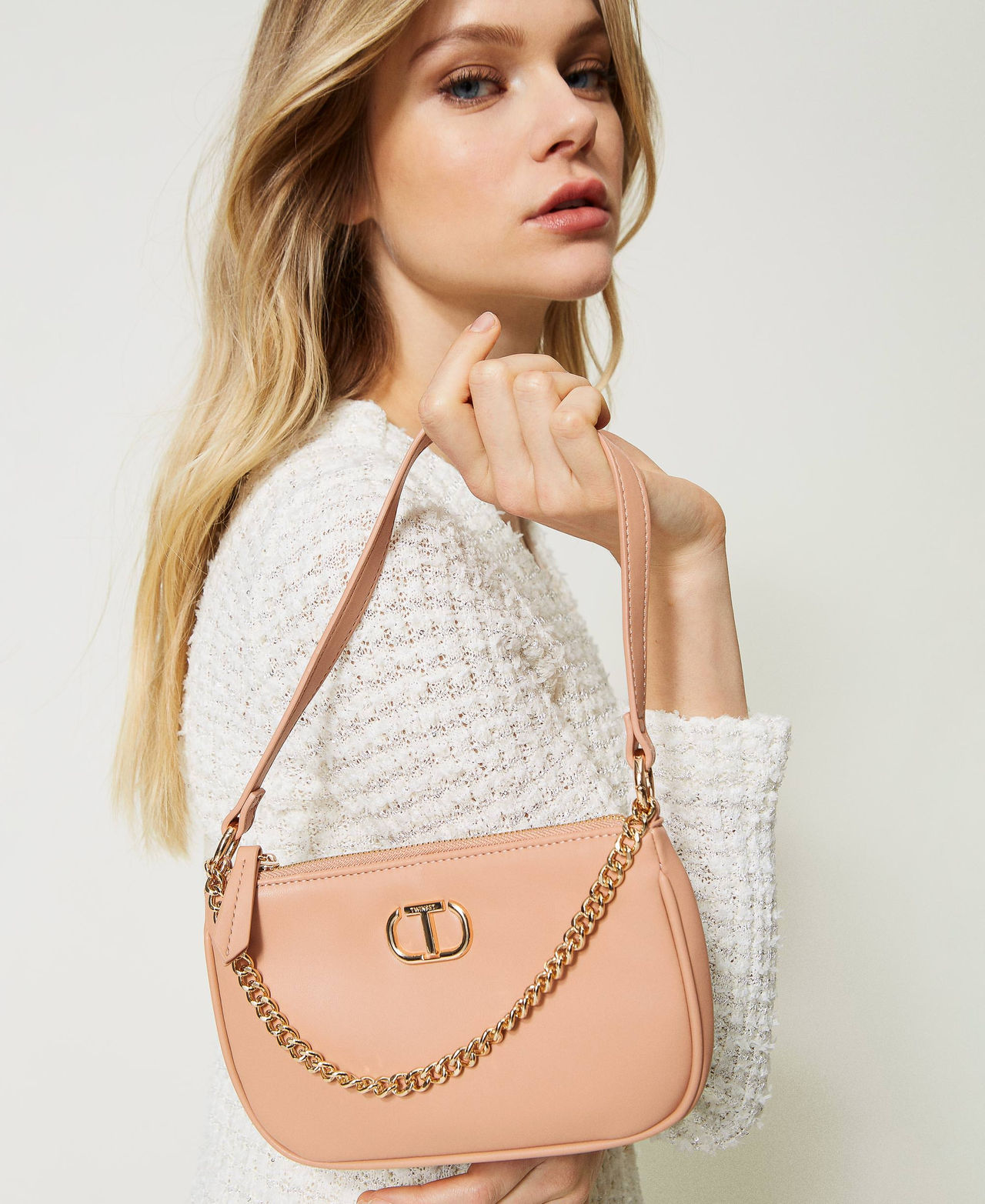 Borsa a tracolla ‘Petite’ con Oval T Pink Mousse Donna 231TB7361_03895_0S